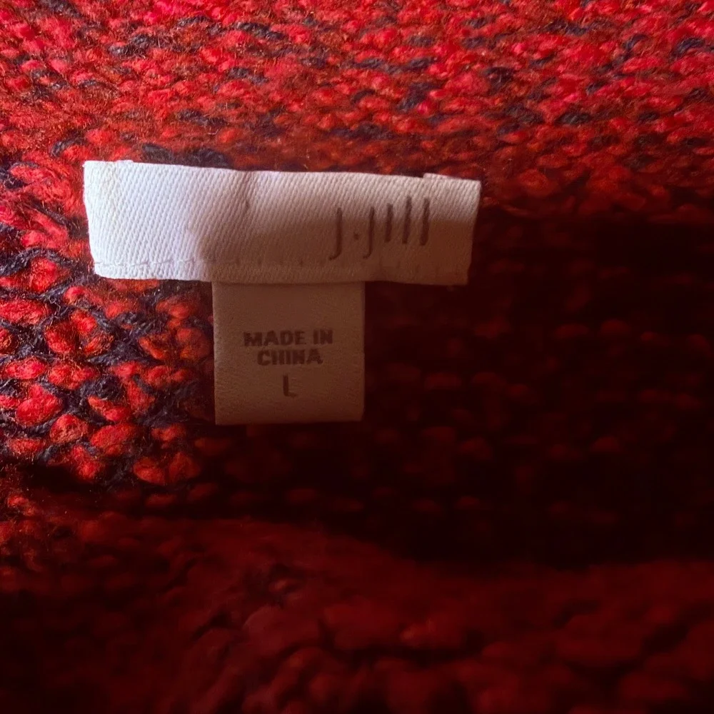 J. Jill Womens L Red Cowl Neck Sweater Textured Knit Marled Long Sleeve